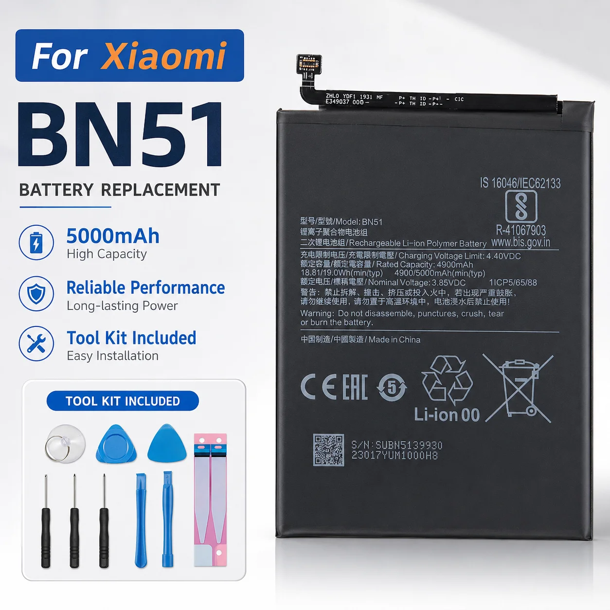 Brand New BN51 5000mAh Battery For Xiaomi Redmi 8 Redmi 8A Redmi8 High Quality Phone Replacement Batteries +Tools