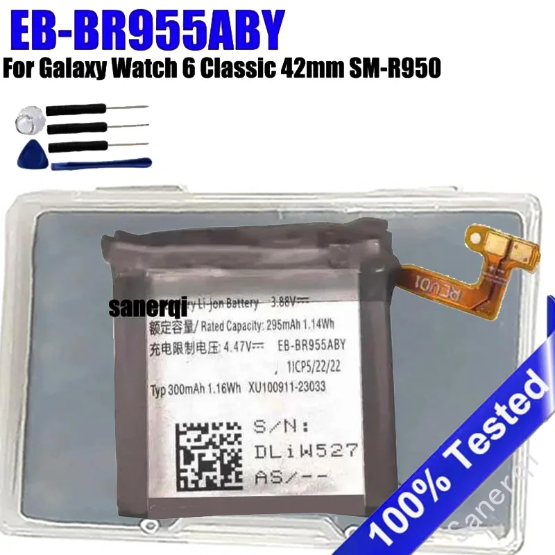 

Батарейки Новый высококачественный аккумулятор EB-BR955ABY для Galaxy Watch 6 Classic 42 мм SM-R950 EB-BR955ABY + бесплатные инструменты