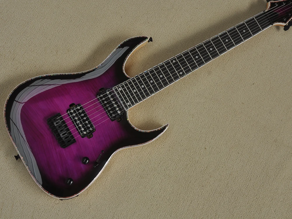 7 Strings Neck-thru-body Purple Electric Guitar with Ebony Fretboard,Abalone Inlay/Binding