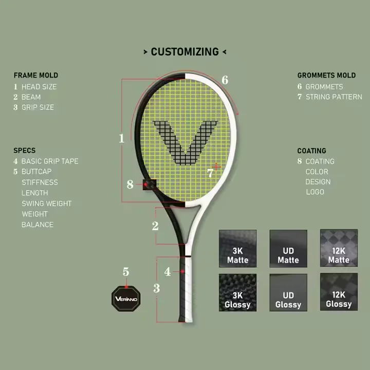 2024 New Custom Logo Color Orange Hot Sale Popular Children Adult Beginner Low Price Carbon Fibre Tennis Racket - Image 4