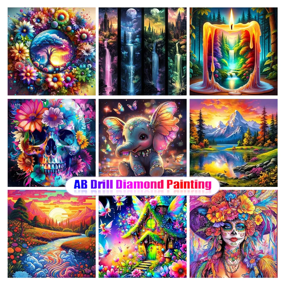 DIY Diamond Painting Elephant Skeleton Landscape Full Square/Round Mosaic AB Diamond Embroidery Cross Stitch Set Home Decoration