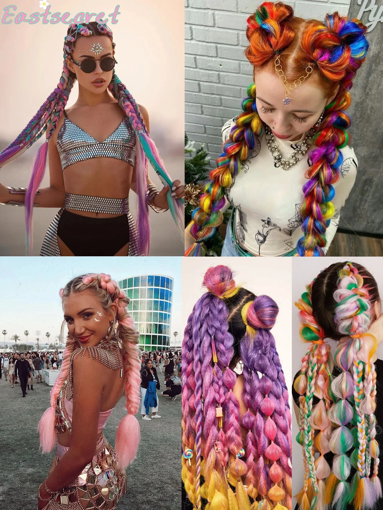 EASTS Synthetic Straight Ponytail with Elastic Hair Tie Colorful Braiding Hair Ponytail Hair Extensions Hair Accessories