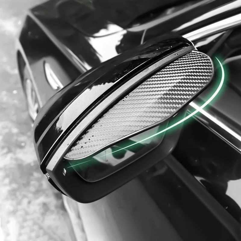 2 Thick Carbon Fiber Textured Car Rearview Mirrors, Rain Barriers, Waterproof And Rainproof, Enhanced Clear Visibility