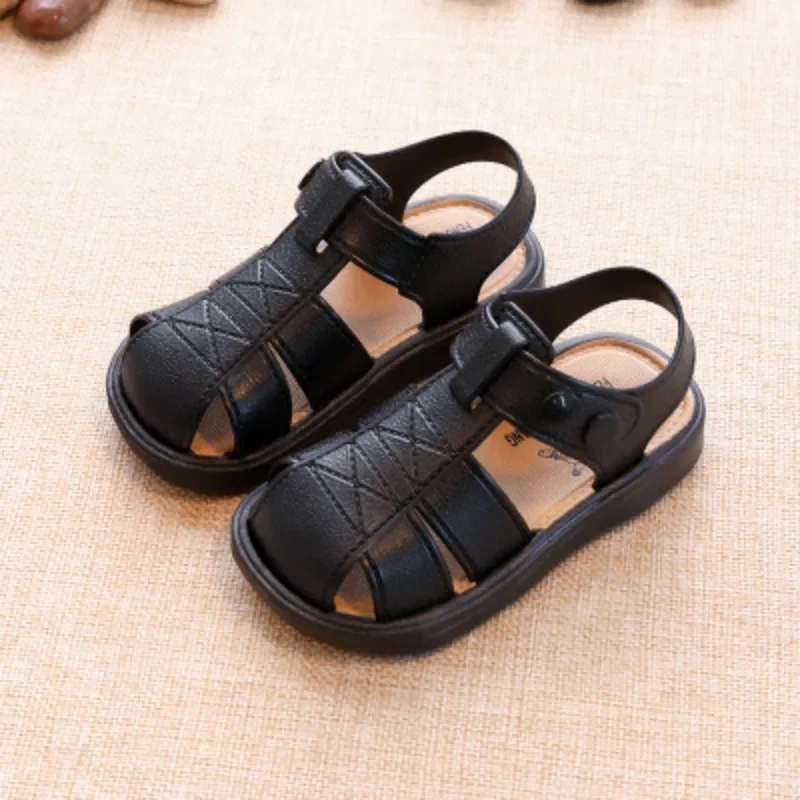 Summer Baby Shoes New Closed Toe Toddler Boy Sandals Soft Sole Non-slip First Walkers Infant Solid Color Hollow Out Beach Shoes