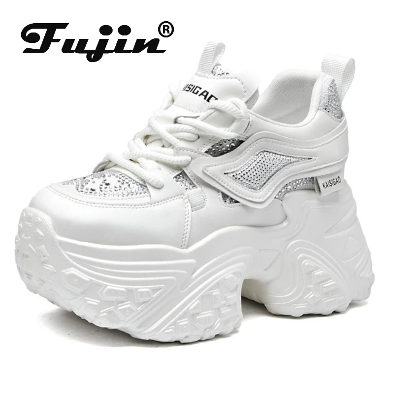 

Fujin 8cm PU Microfiber Leather Breathable Flats Hollow Chunky Sneaker Bling Fashion Platform Wedge Flats High Brand Women Shoes
