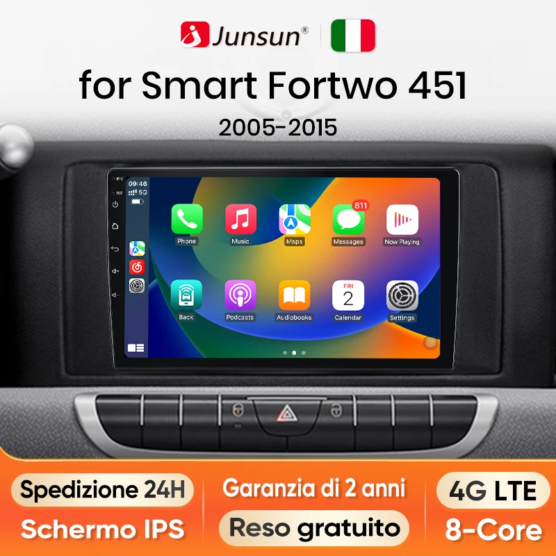 Junsun Android Radio Autoradio For Smart fortwo 2011- 2015 Car Intelligent Systems for Apple Carplay Multimedia GPS Italy