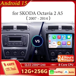 Android 15 Carplay Auto Car Radio for SKODA Octavia 2 A5 2007 - 2014 Car Radio Android Automotive Multimidia Player Navigation