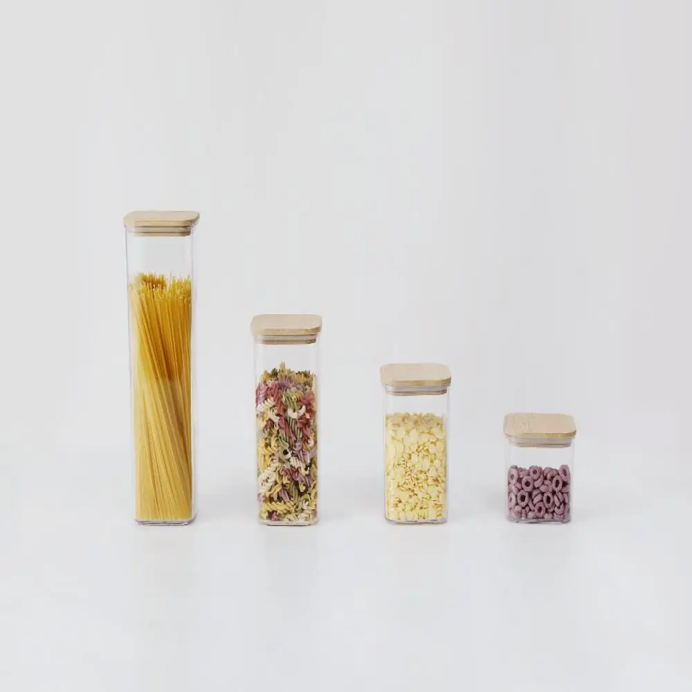 Sealed Jar Bamboo Lid Kitchen Storage Plastic Jar Food Grade Transparent Plastic Container Noodle Box Coarse Grain