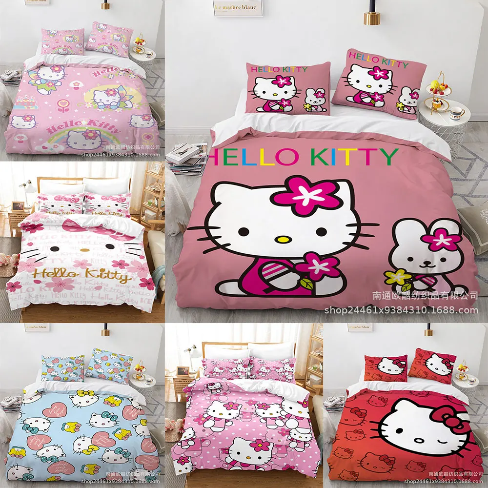 Sanrio Hello Kitty Bedding Sets Comforter Quilt Bed Cover Duvet Cover Pillow Case 2-3 Pieces Sets for Kids Adult Home Decor