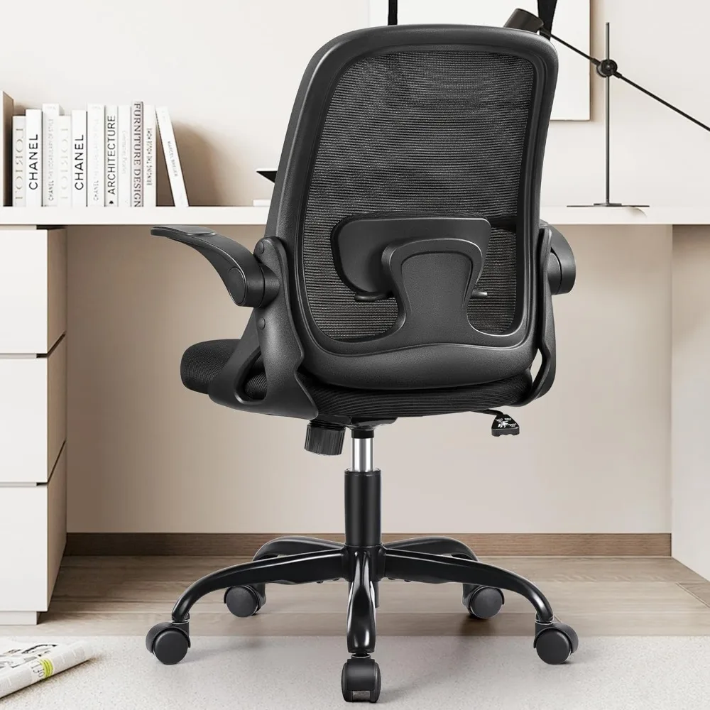 Kursi kantor ergonomis, kursi kantor ergonomis dengan penyangga pinggang dan lengan lipat, kursi eksekutif komputer jaring antilembap nyaman