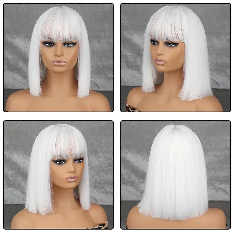WERD Synthetic Short White Grey For Woman With Bangs Ladies Anime High Temperature Fiber Cosplay Lolita Wig NM34 view 2