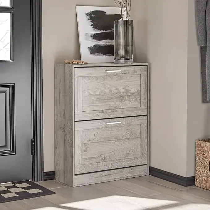 

Furniture for Natural Brown Grey 2 Flip-Drawers Shoe Cabinet Rack Freestanding Shoe Storage Cupboard Shoe Storage Cabinet