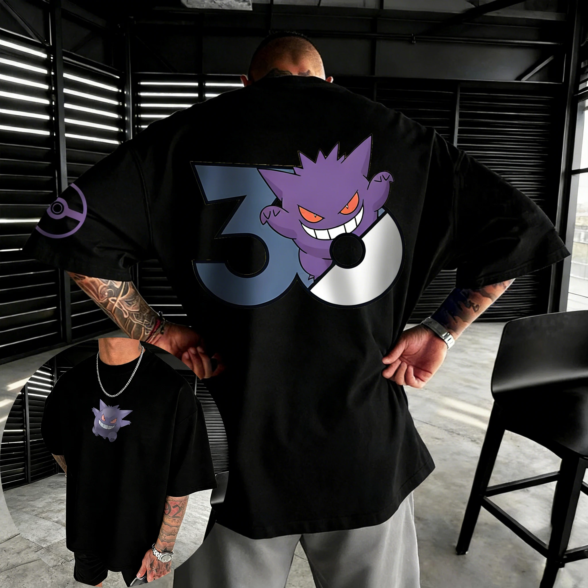 

Fashion New Product in The Summer of 2026 Pok É Mon Geng Gui Pattern Cotton Printed T-shirt Casual Street Round Neck T-shirt
