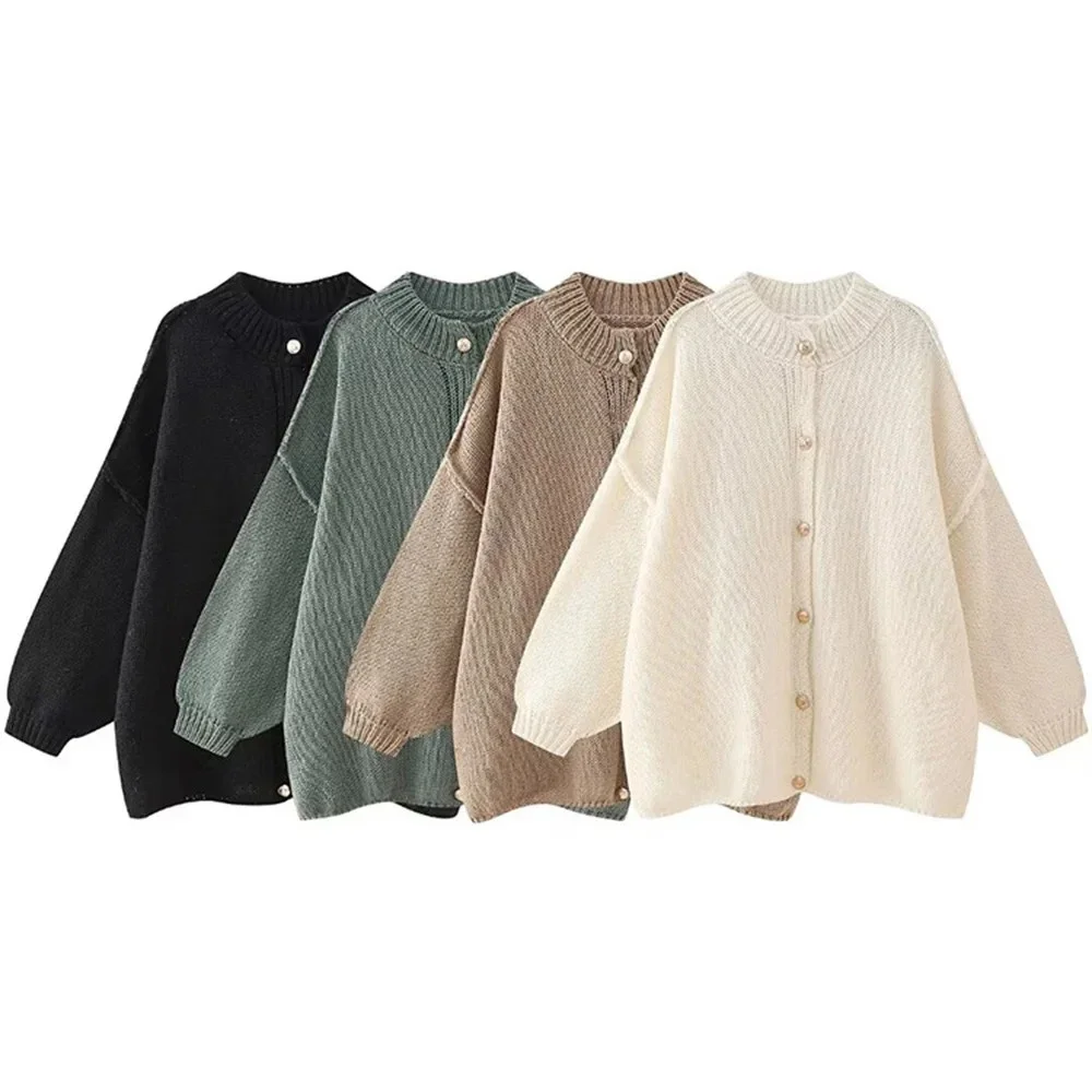 

Lapel Metal Button Decoration Fashion Jacket Casual Commuter Women's Tops Women's Bat Sleeve Cardigan Sweater Temperament