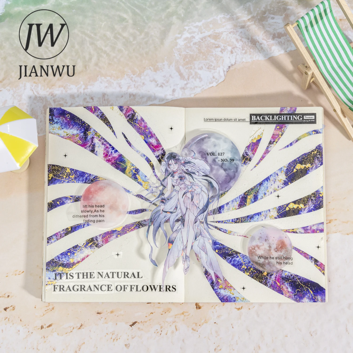 JIANWU Il vento soffia sulle onde Serie Vintage Sbavature Paesaggio Materiale Collage Nastro in PET Creativo Diario fai da te Cancelleria