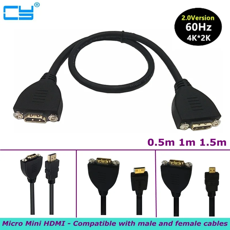 

0.5m 1m 1.5m Gold-plated 4K Micro Mini HDMI - compatible male female to A female Expansion Cable with Screw Panel Installation