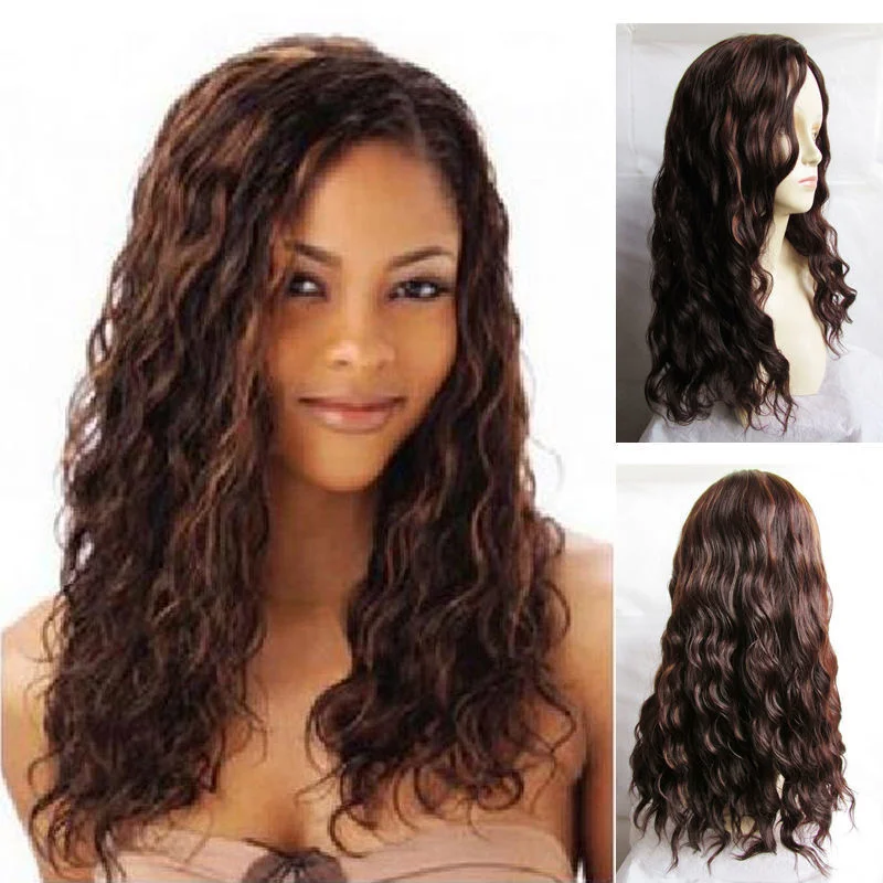 

Women Wig Long Mix Brown Curly Lady's Wig Synthetic Hair Wigs