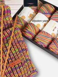 500g/set 2 Ply Hand Crochet Segment Dyeing Woolen Yarn for Knitting Sweater Scarf Hats Medium Thick Soft Wool Thread Warm Fluffy