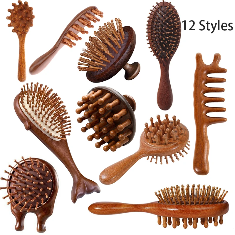 12 Styles Massage Brush Circular Tooth Airbag Comb Wood Hair Brush Detangle Straightener Brush Hair Comb Barber Accessories