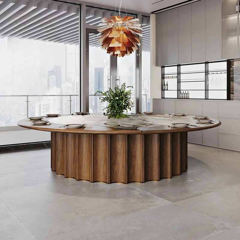 High-end customized villa electric turntable Italian round dining table