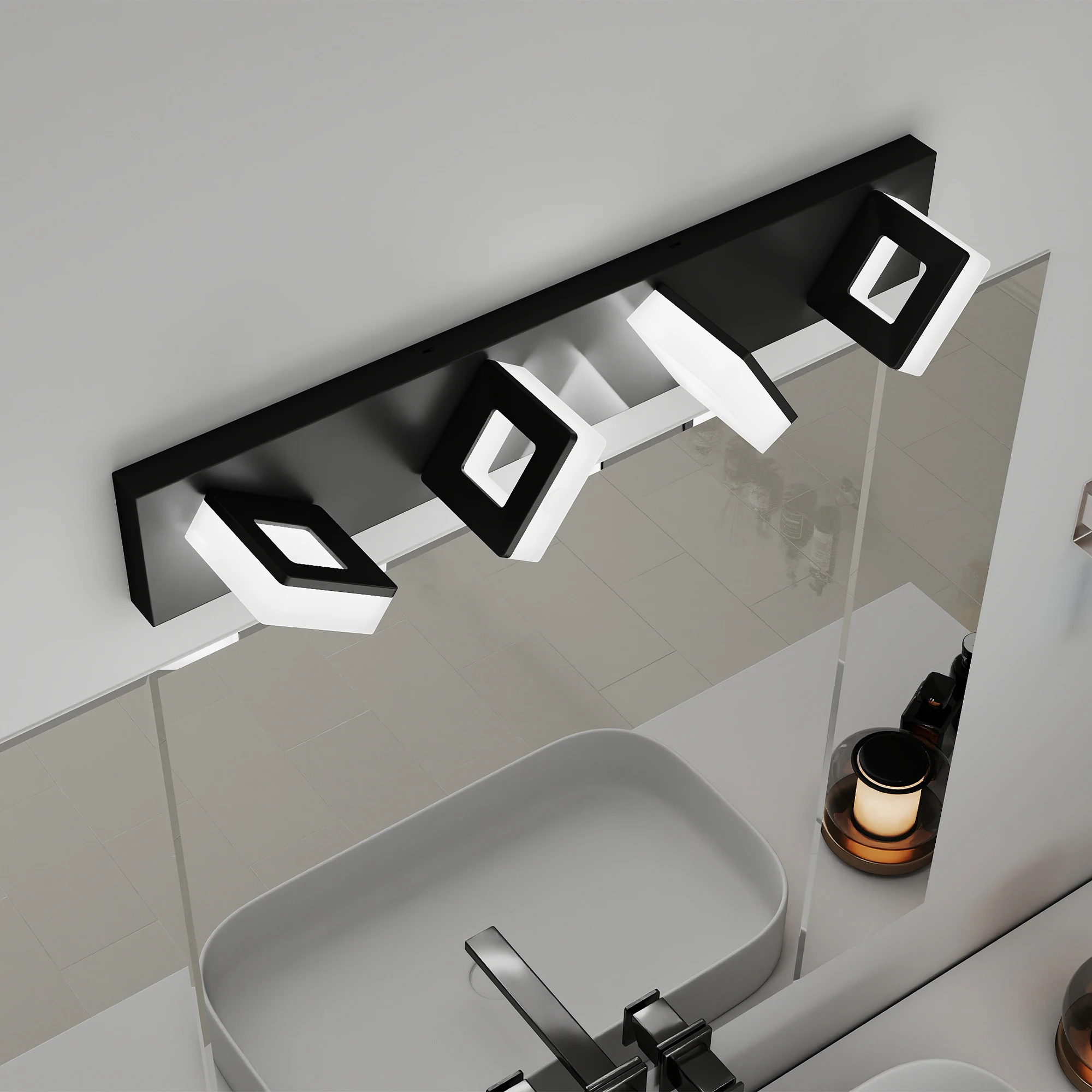L002013-W4B Modern Style Mirror Front Light Fixture Can Rotate 180 Degrees, Waterproof and Rust-Proof, Electrical Safety Certified, Suitable for Bathroom Vanity, Led Light Source, Dimmable, Simple Design