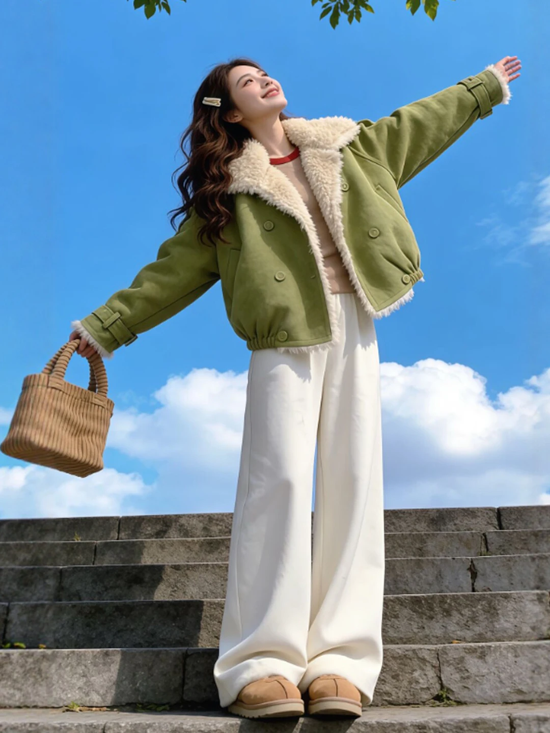 

Retro Soft Sle High-End Deer Skin Velvet Jaet ort Outerwear Women's Faion Winter ular Button up Warm Top