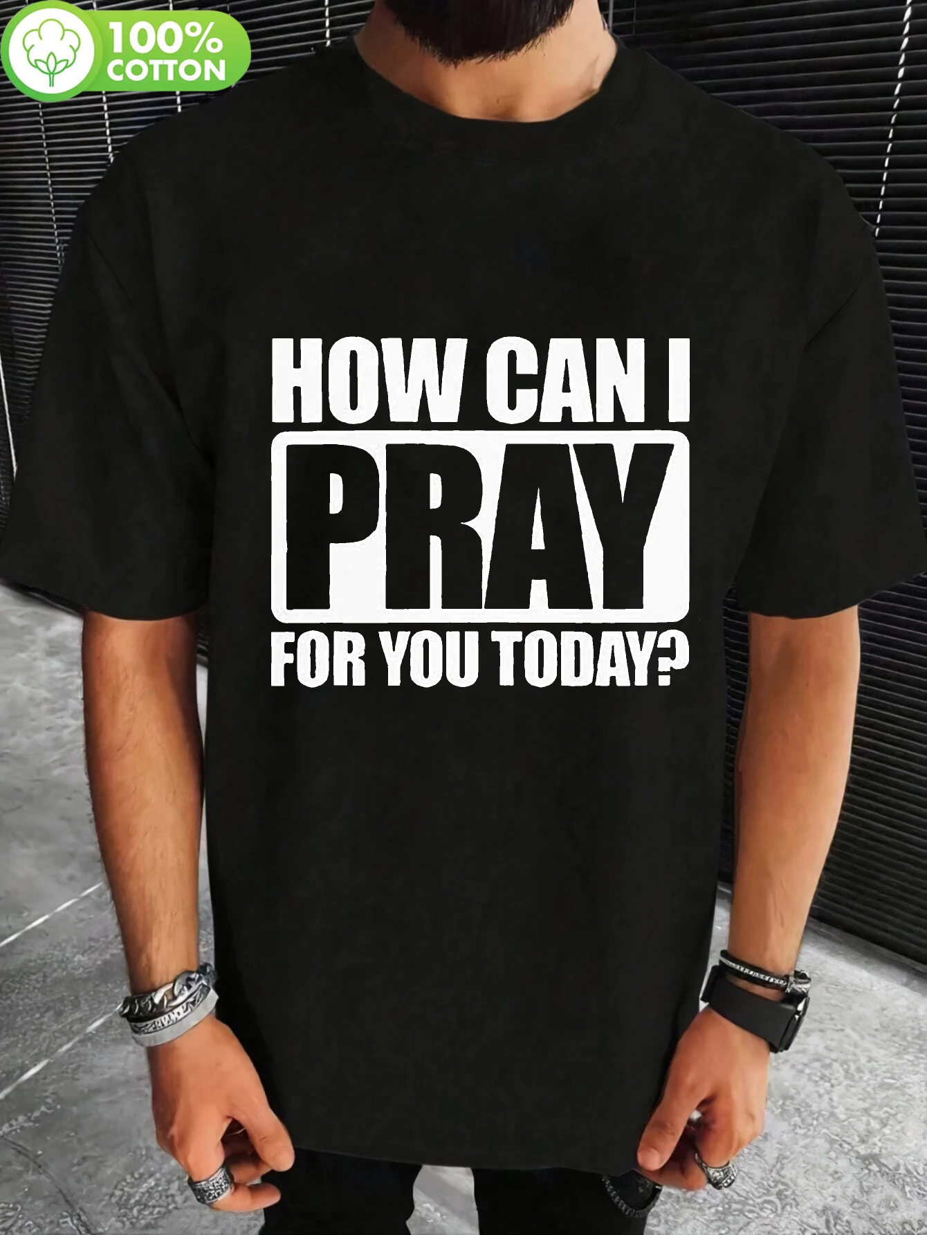 

2026 Men's Christian Faith T-Shirt "How Can I Pray for You Today" TT2 Collection - Bold White Text & Prayer Message - Soft Brea
