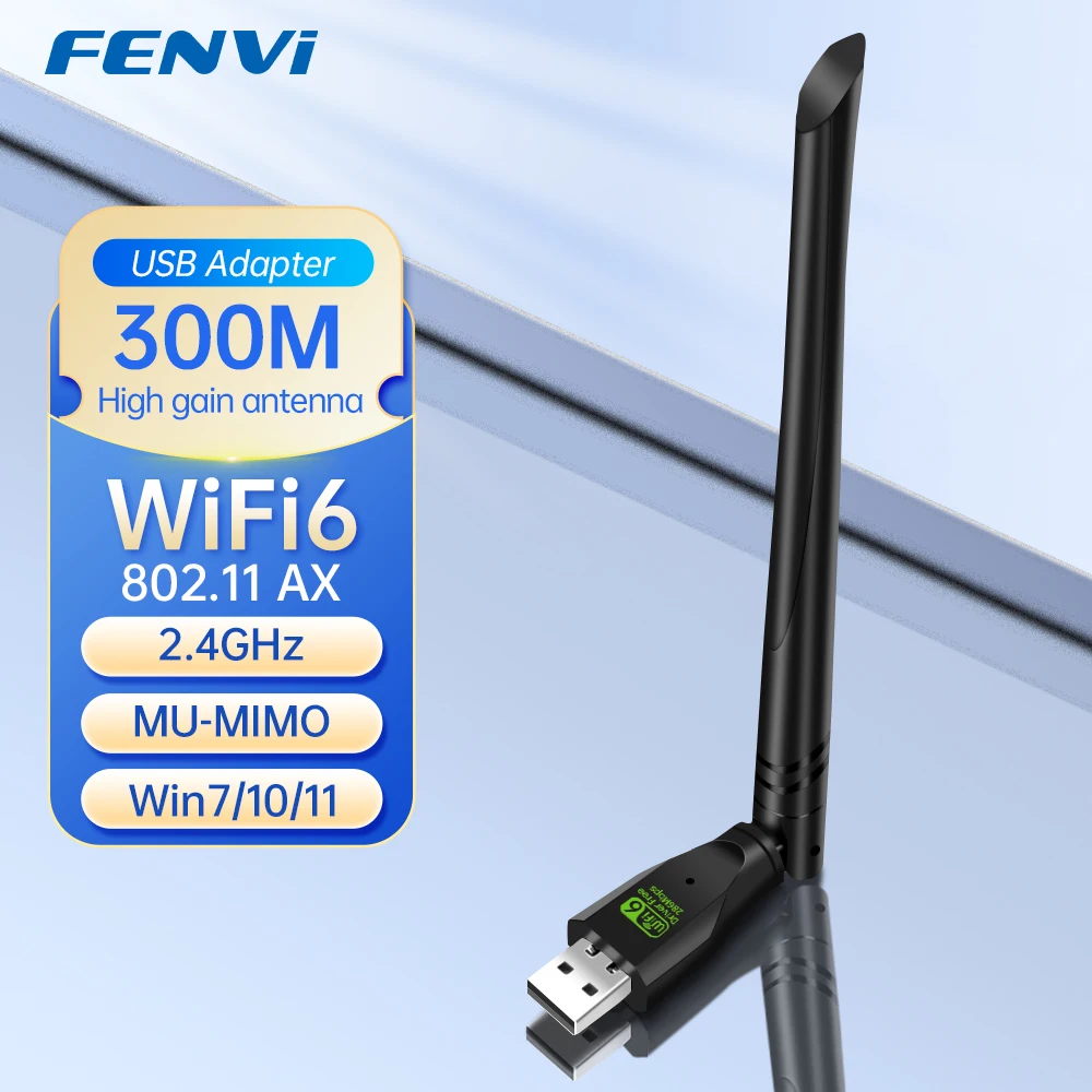 

FENVI WIFI 6 USB Adapter AX286 Network Card Dongle 2.4GHz 802.11AX Antenna Signal Reception For Laptop Windows 10 11 Driver Free