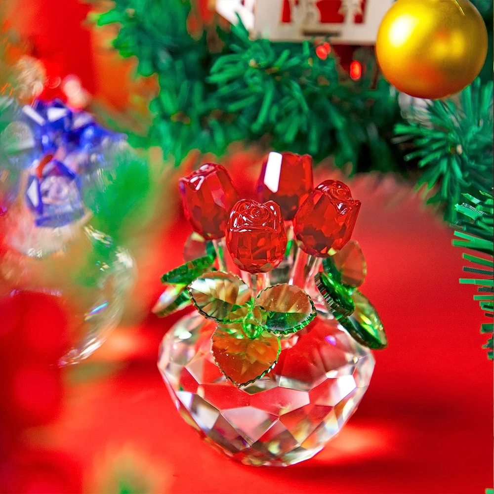 Imagem -06 - Buquê de Vidro Cristal para Mãe e Irmã Ornamento Estatueta Rosa Vermelha Flores da Primavera Presente Criativo para o Dia dos Namorados Presente de Natal