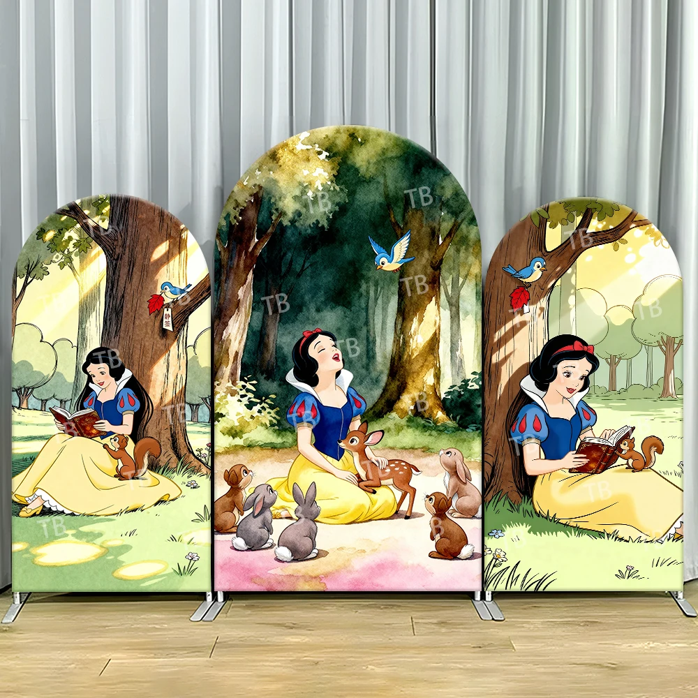 

TB Disney Snow White Arch Backdrop Cover Forest Critters for Girls Birthday Party Decoration Photography Background Wall Props