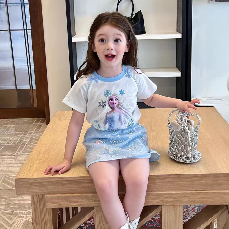 

2026 Glitter Elsa Princess Pants Set, Trendy Girls Outfit with Sparkle Top & Jumpsuit