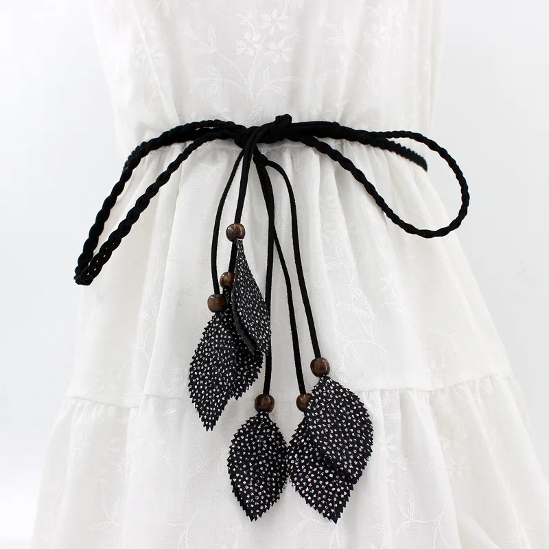 160cm Leaf Braided Tassel Belt Handmade Waist Belts for DIY Casual Garment Party Birthday Women Dress Decoration Accessories