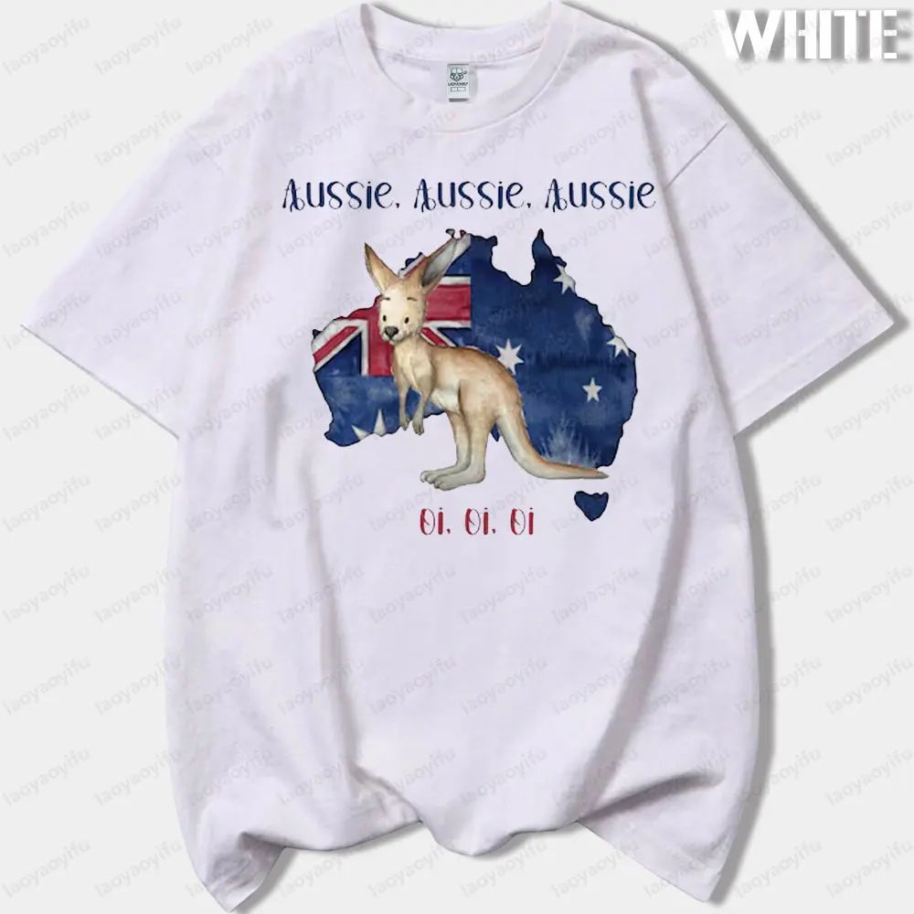Aussie Aussie Aussie Oi Oi Oi Cute Kangaroo And Flag Tshirt Men Women Fashion S…