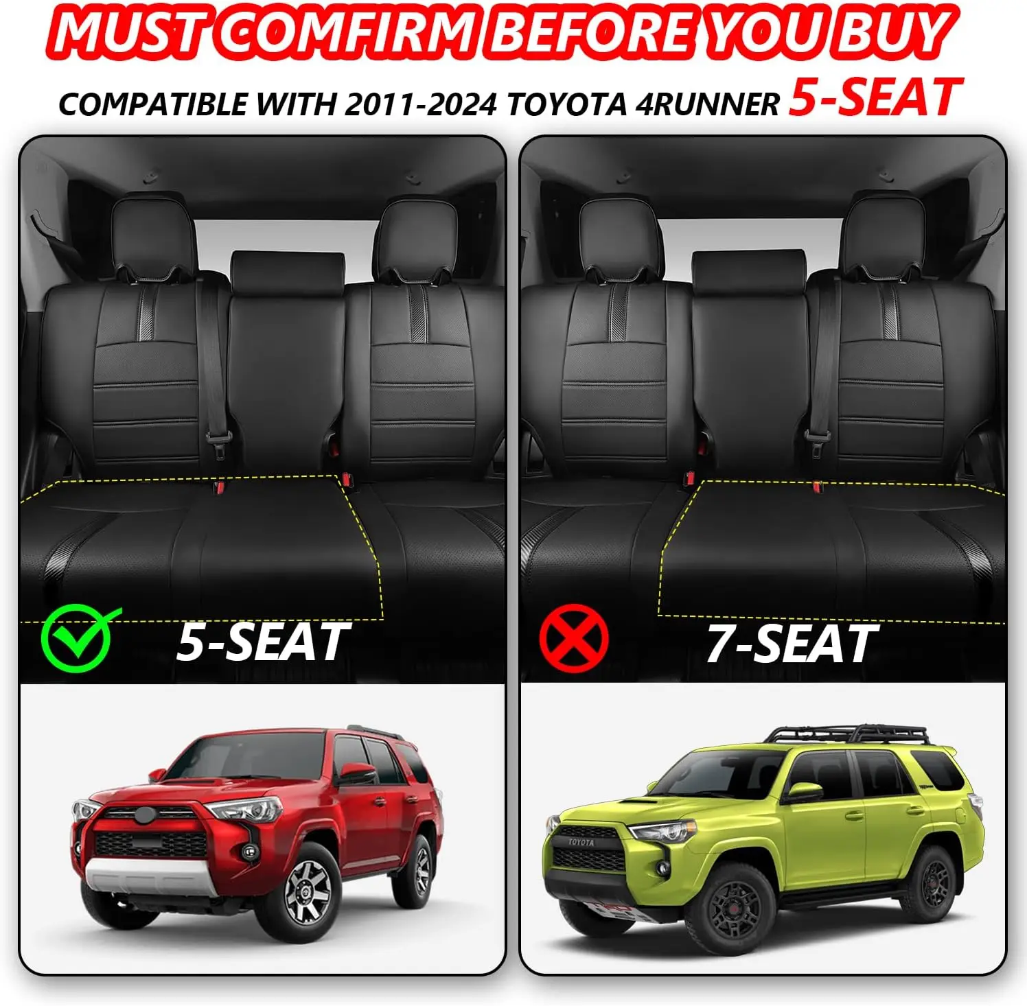 Custom Car Seat Covers 5 seats For Toyota 4Runner 2011-2024 Car Special Seat Cover leather Cushion Auto Seat Protective Cover