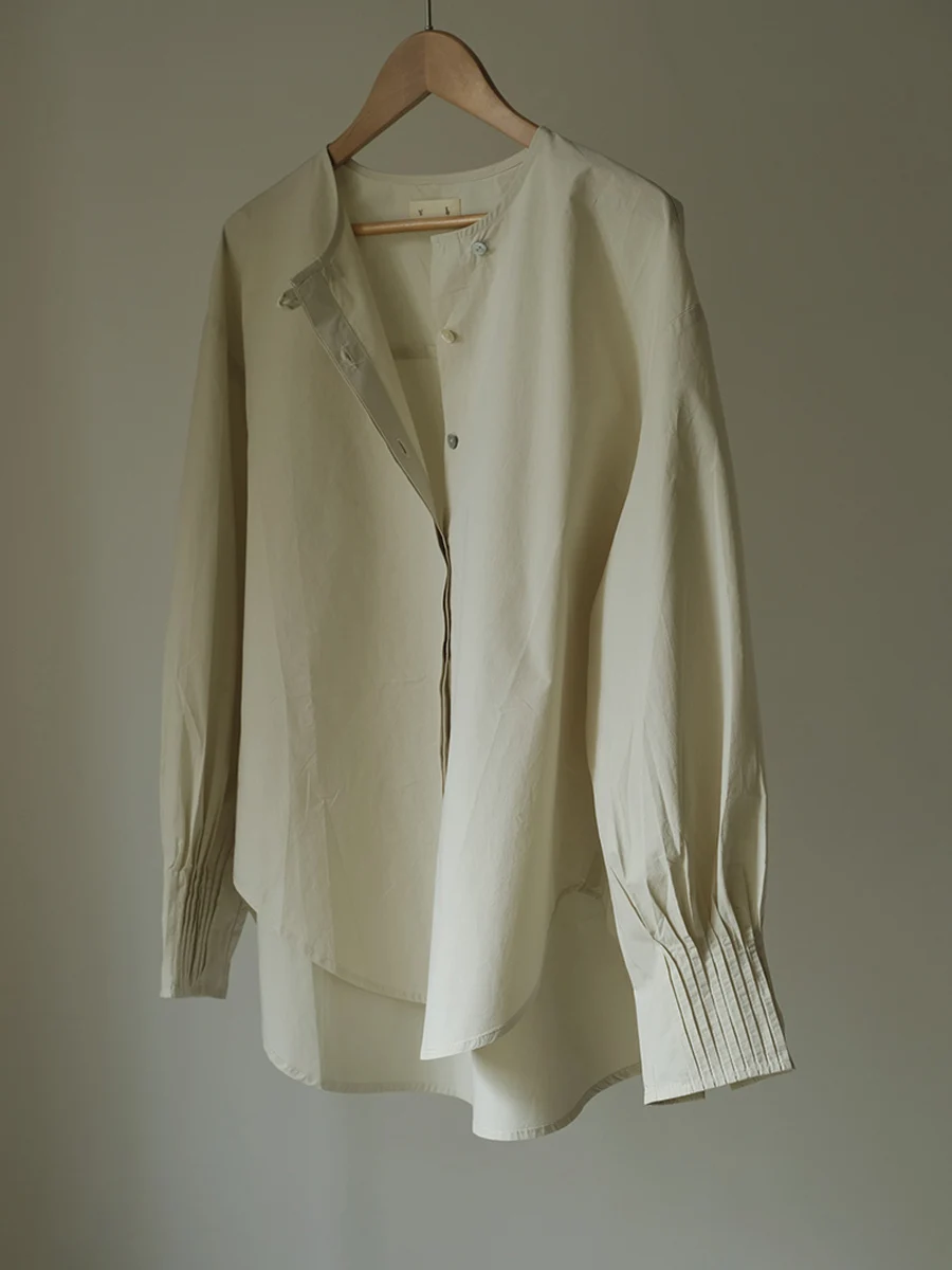 

Lighweight Pure Cotton Women's irt Loose Fit with Accordion Pleat Sve Design in Sage een Spring 2026 New Arrival