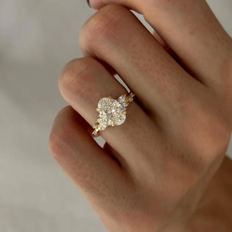 

CxsJeremy IGI EF VS-VVS Oval Cut Lab Grown Diamond Engagement Ring 2ct Solid 14K Au585 Yellow Gold For Women Wdding Band Gift