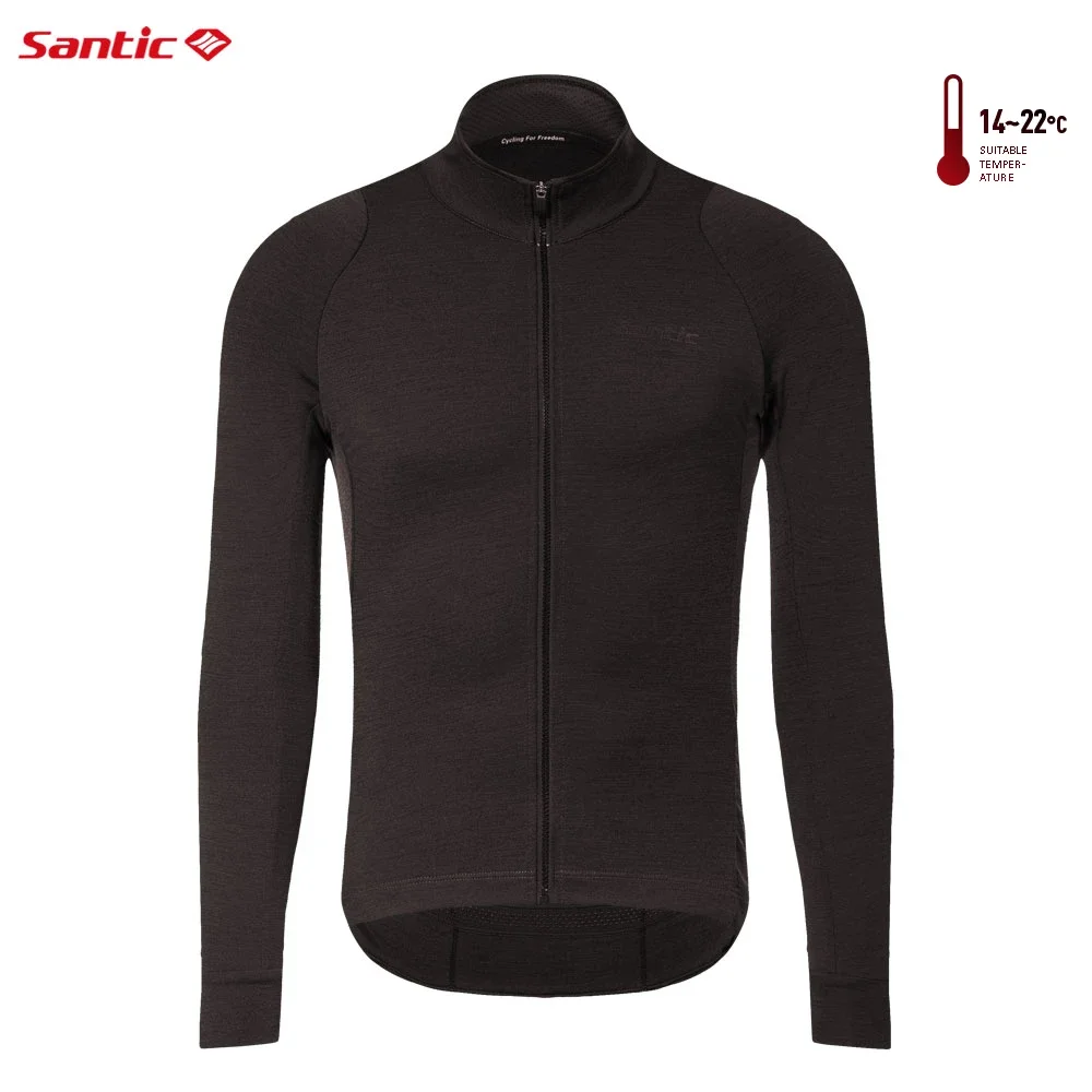 Santic Heren Fietsjersey Lente Herfst Kwaliteitswol Lange Mouw Fietskleding Outdoor Reflecterende MTB Racefiets Jersey Tops