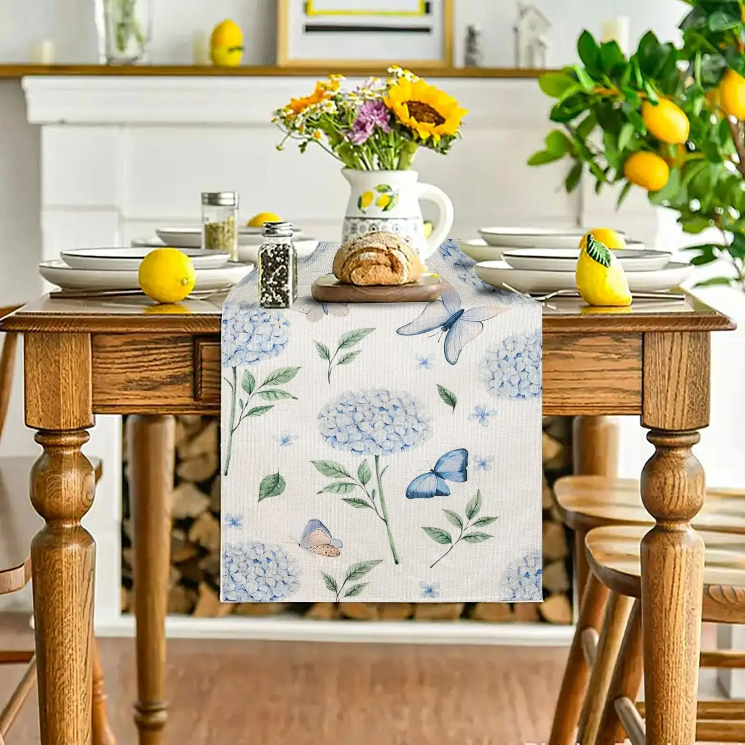 Spring Blue Hydrangea Colorful Flowers Botanical Pattern Sunflower Kitchen Table Flag Restaurant Home Holiday Party Decoration