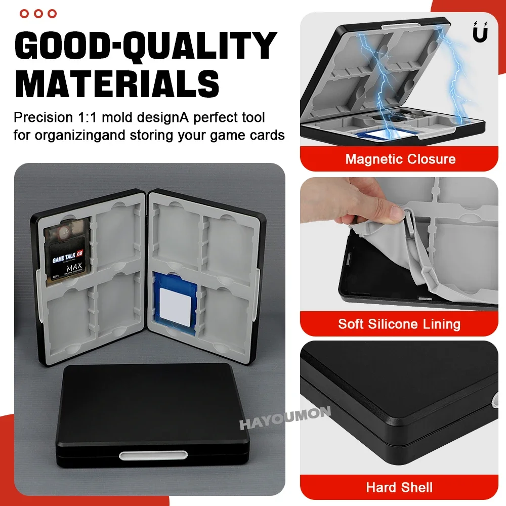 Black For GBC/GB/GBA SP Game Card Holder Storage Box Organizer Silicone Inner Liner Magnetic Protection Game Consoles Hard Shell