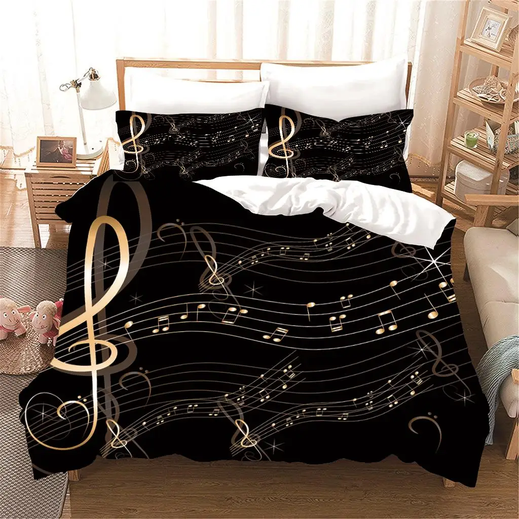 2022 Music Theme Piano Notes Multi Color Large Bedding Set Bedding Suitable For Theme Hotel Size Customization