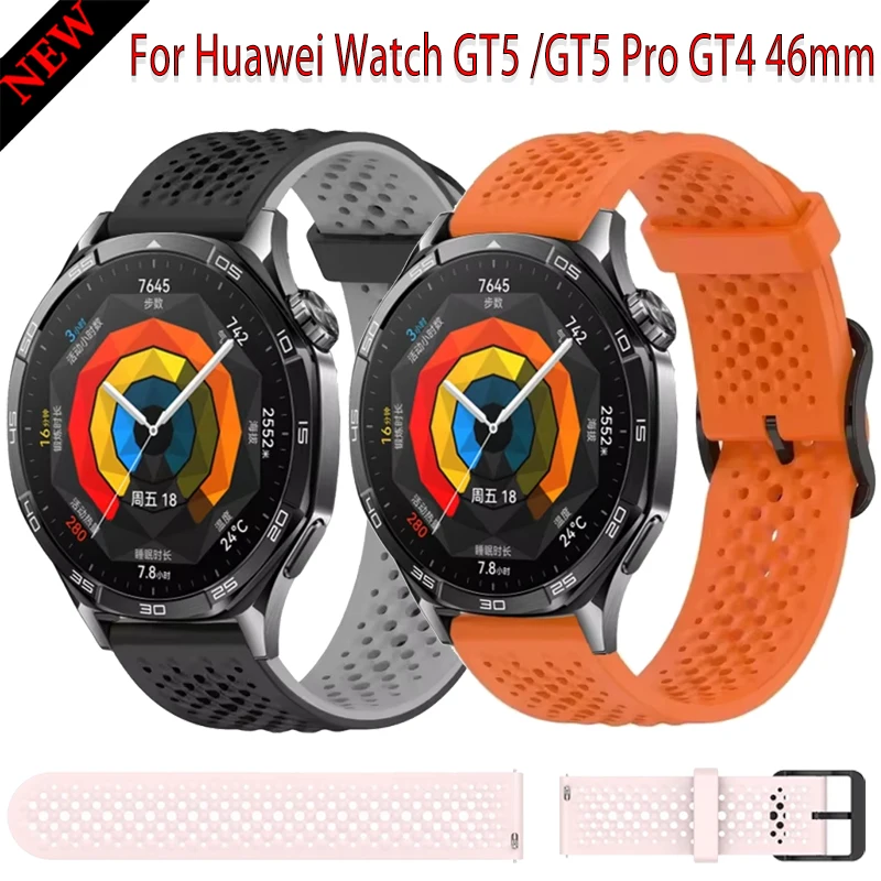 Силиконовый ремешок 22 мм для Huawei Watch GT5/GT5 Pro GT4, дышащий ремешок 46 мм, аксессуары для браслета Huawei Watch 4 3 Pro Correa