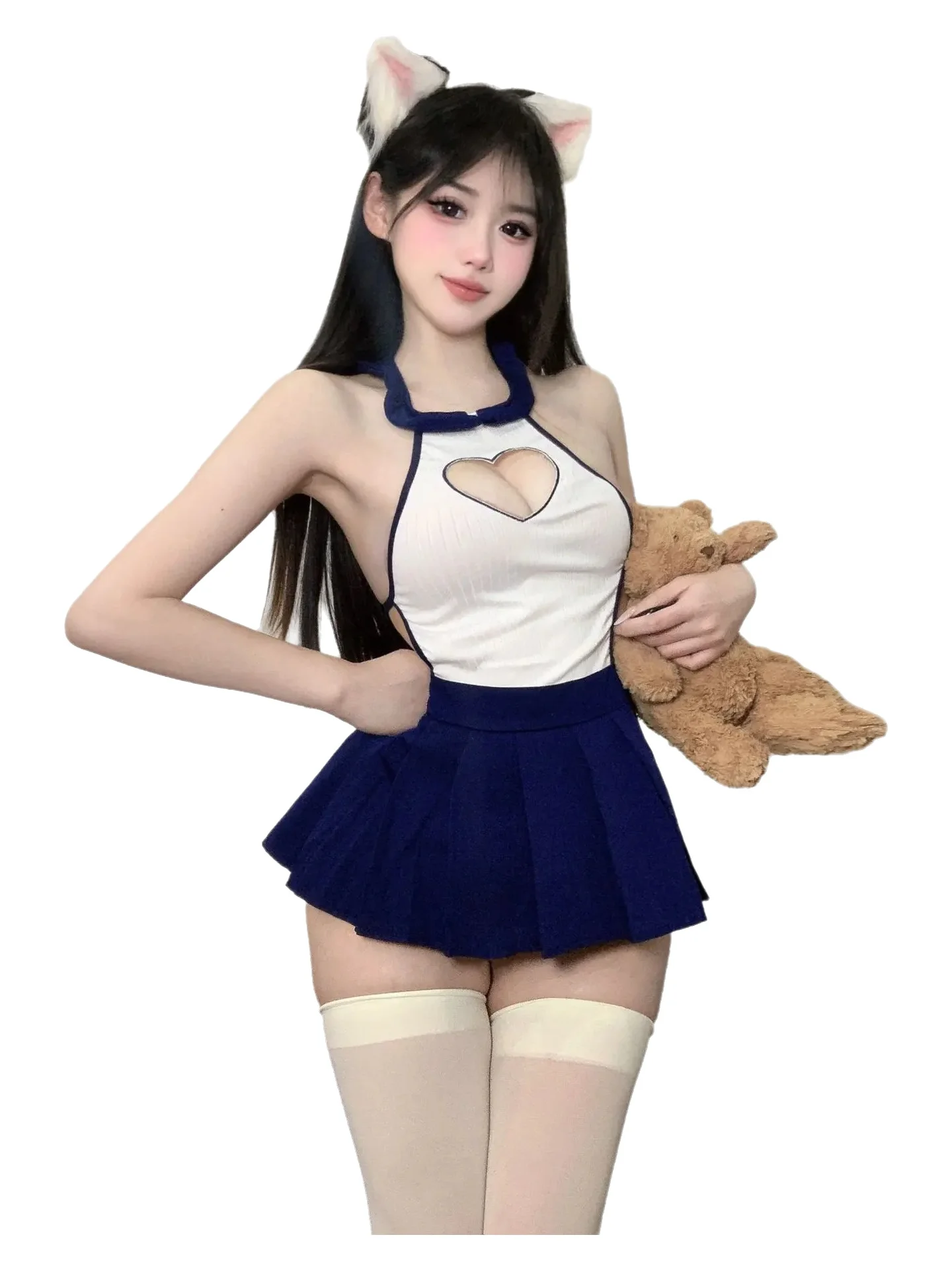 

New Hanging neck style Women's clothing Underwear Sexy Backless Pure Desire Senior Student Uniform Role Playing Set 6021 KR0C