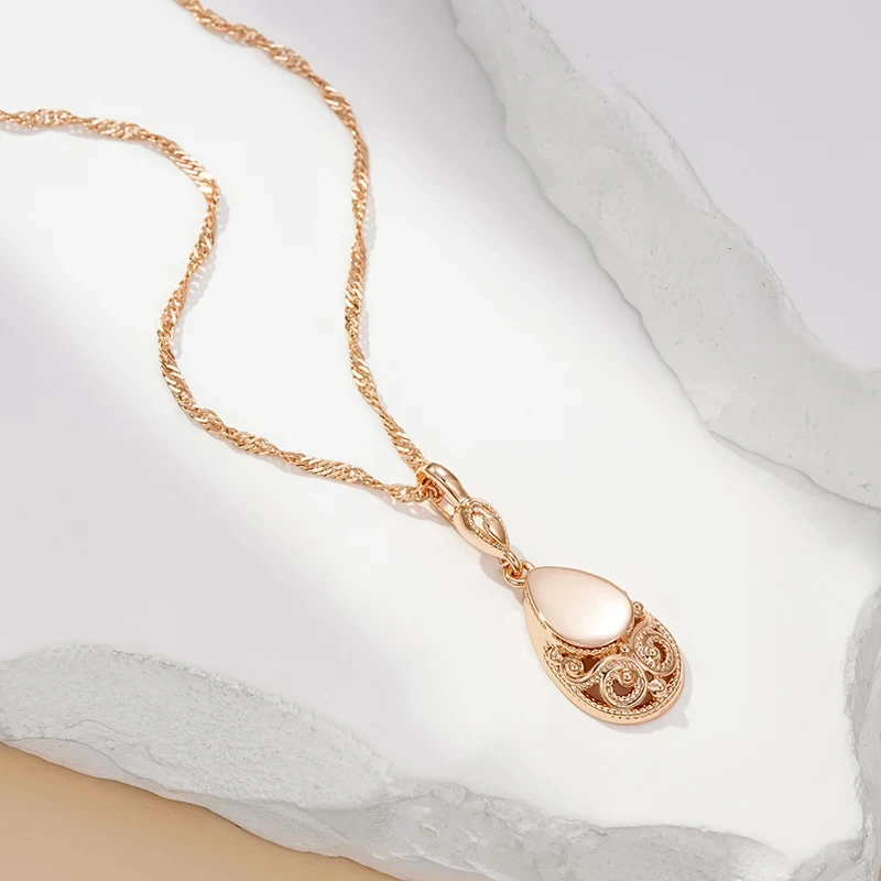 Kinel Hot Glossy 585 Rose Gold Color Pendant Necklaces For Women Simple Water Drop High Quality Ethnic Bride Daily Jewelry