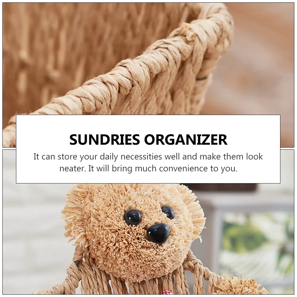 

Cartoon Bear Wall Hanging Basket Beige Cloth Weave Storage Sundries ganizer Bedroom Living Room Practical Quality Long