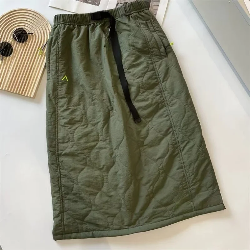 Chinese Style Vintage Cotton Midi Skirt Women Autumn Winter Thicken Linen Double Straight Split Skirt Casual Loose Y2k Skirt