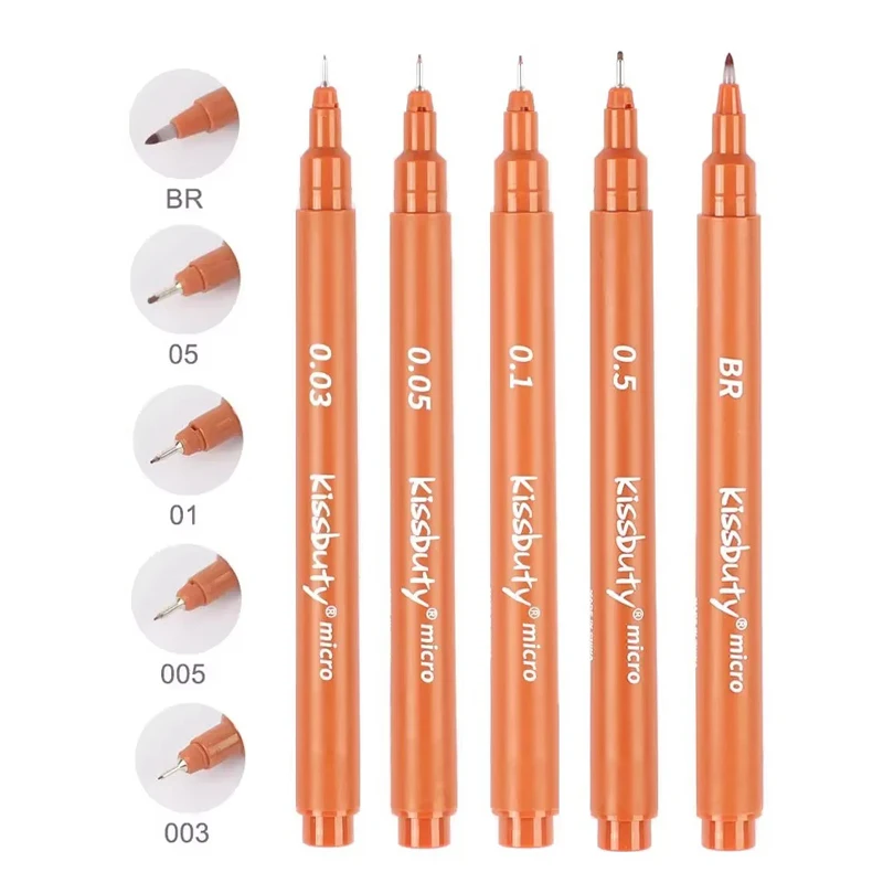 5Pcs /set  Art Manga Outlining Pen Pigment Liner Micron Pen Marker Hook Line Needle Pen for Sketch Brush Brown/Black Fineliner