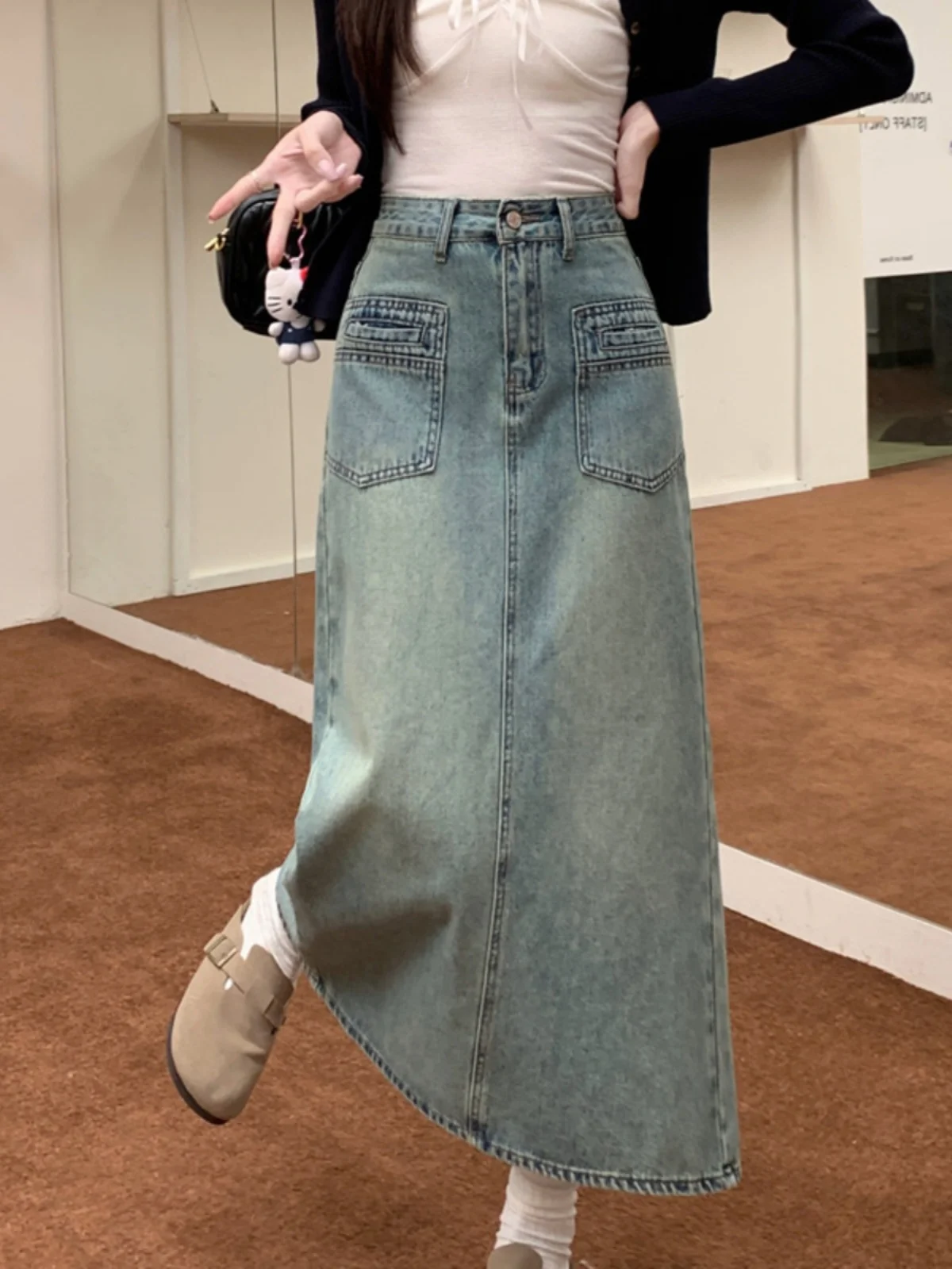 Hoge taille A-lijn rok voor dames Lente Zomer Herfst Denim Split Koreaanse Sle Pendelen ket Design lange rok