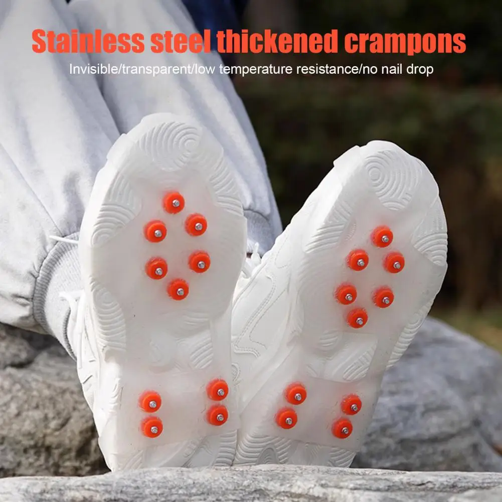 1 Pair Shoes Crampons with 10 Stainless Steel Teeth Non-slip Shoes Covers Spikes Snow Traction Ice Cleat Winter Ice Grippers