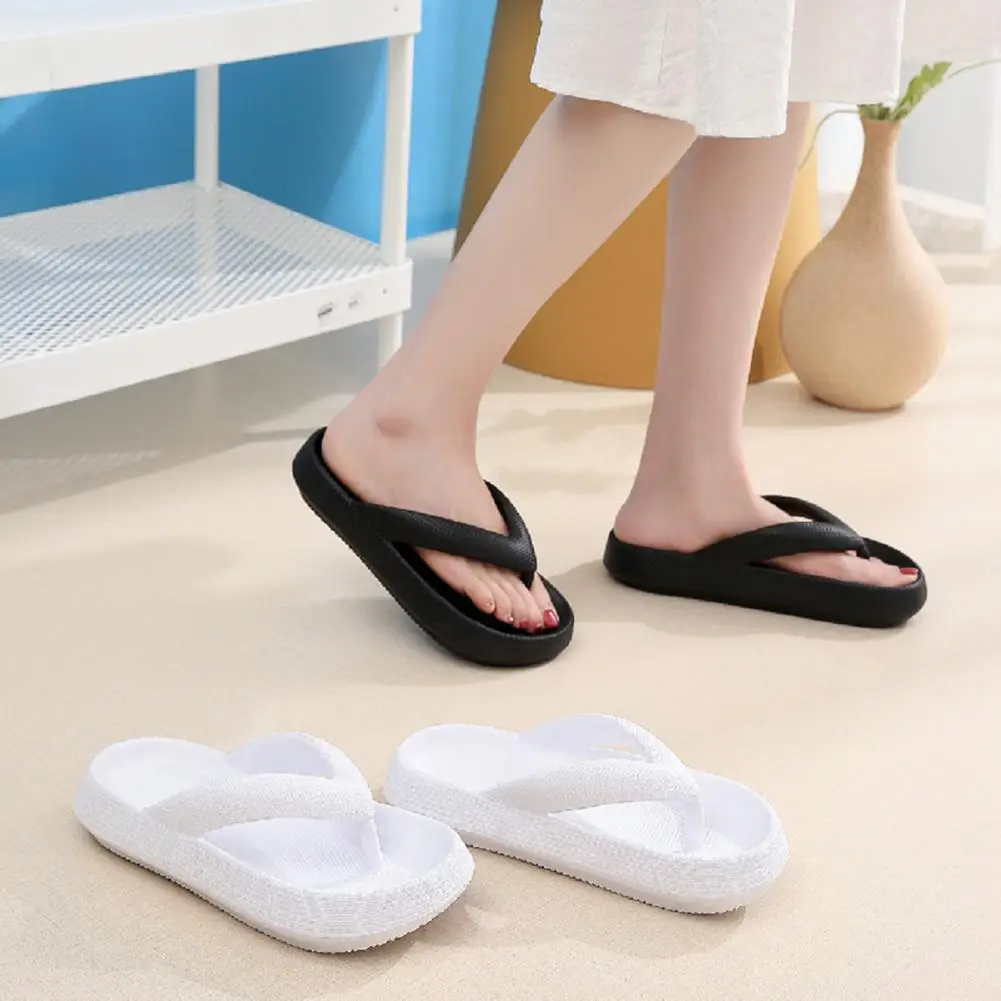 1 Pair Summer Women Men Flip Flops Beach Sandals Non-slip Thick Sole Unisex Bright Color Slip-on Couple Sandals for Beach