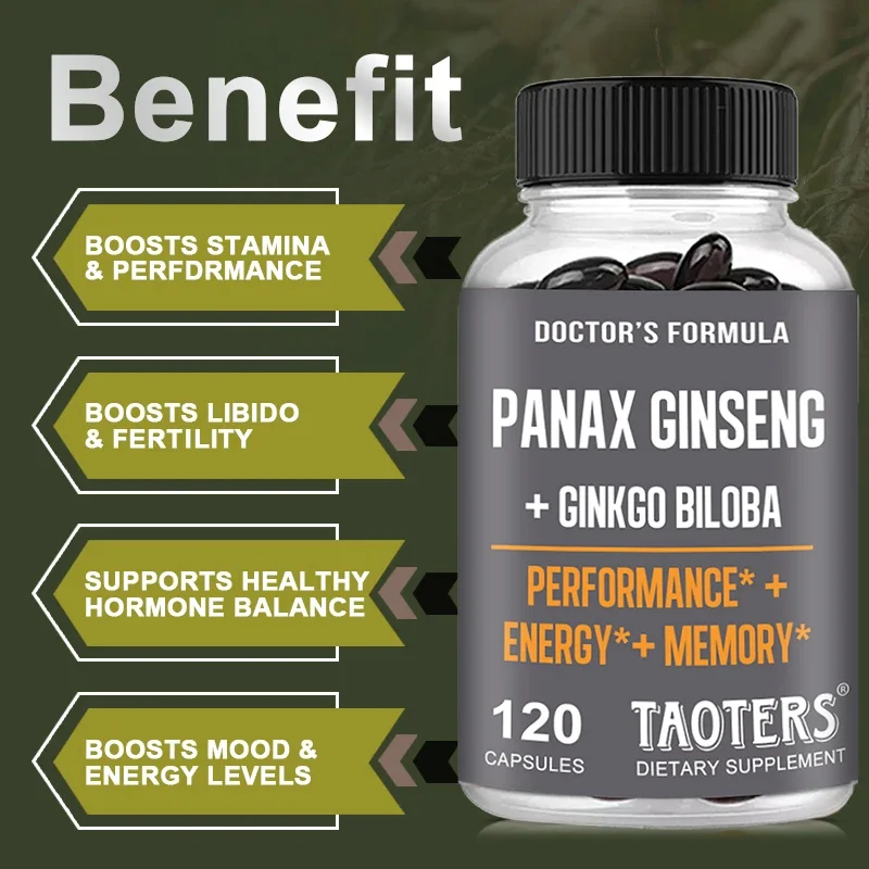 TAOTERS Korean Ginseng and Ginkgo Capsules promote strength endurance performance, high performance and focus